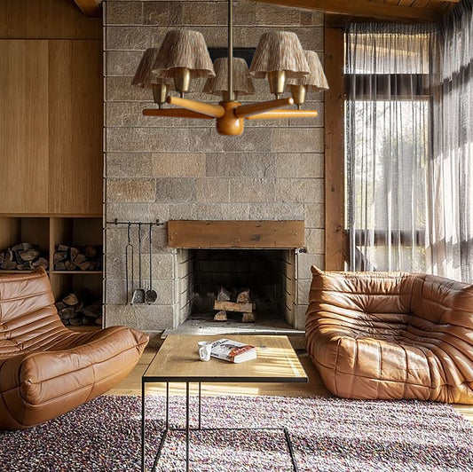 1950s Swedish Chandelier | Hans Bergström for Ateljé Lyktan Style | Wood & Fabric (21")