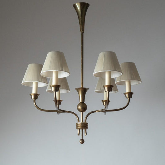 French 1940s Style Chandelier | Jean Royère Aesthetic | Iron & Fabric Shades (23.6")